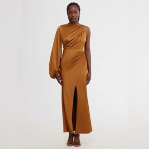 Significant Other ALESSIA ONE SHOULDER LONG SLEEVE DRESS in Gold, NWT, Small